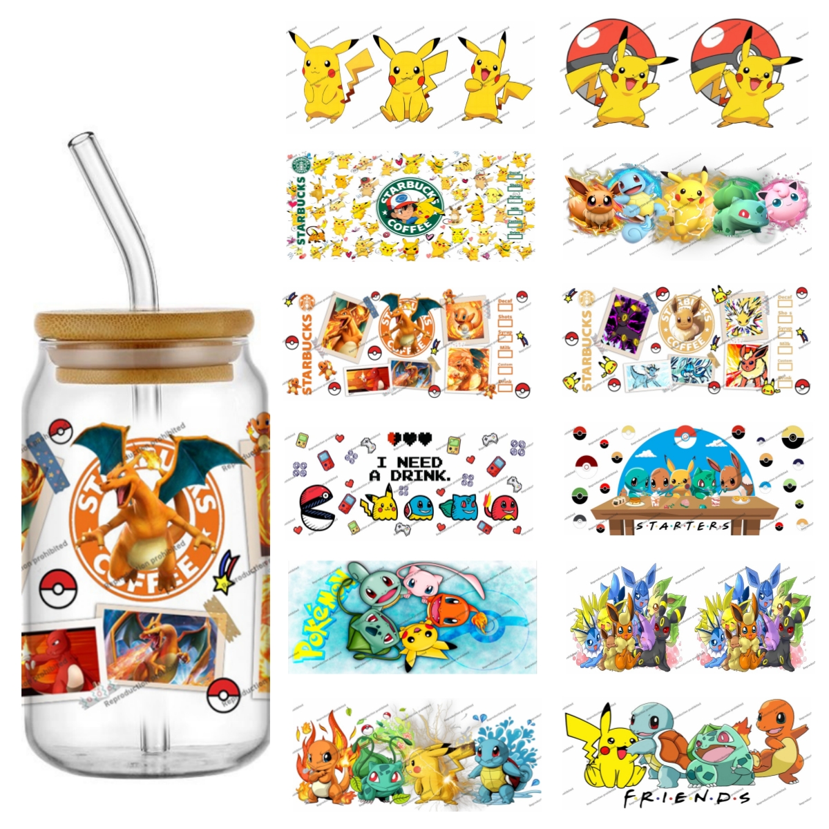 Pokemon pattern UV DTF cup wra - Rdta Tank Glass avaliação e preço